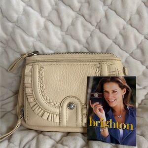 Brighton Cream Leather Braided Fringe Crossbody